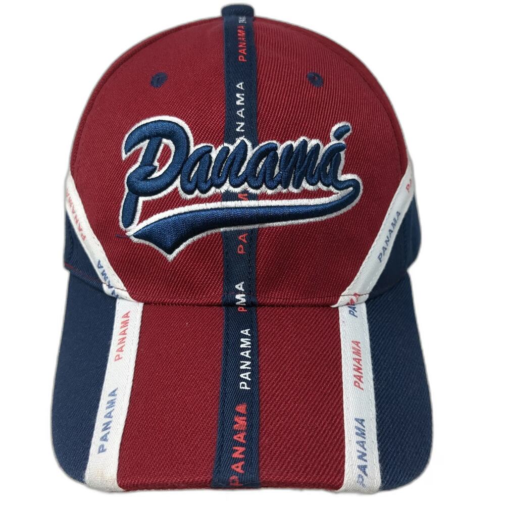 Mega Sport Panama Baseball Cap Red Blue White One Size Ribbon Tape Strapback Hat
